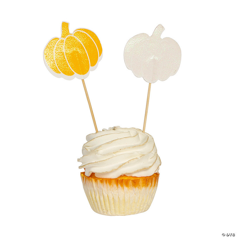 Glitter Pumpkin Cupcake Toppers - 12 Pc. | Oriental Trading Company