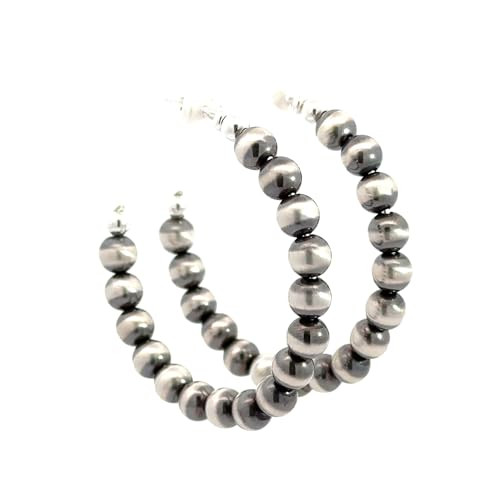 Small Chunky Sterling Silver Navajo Pearl Style Hoop Earrings for Women Beaded Western Jewelry Ha... | Amazon (US)