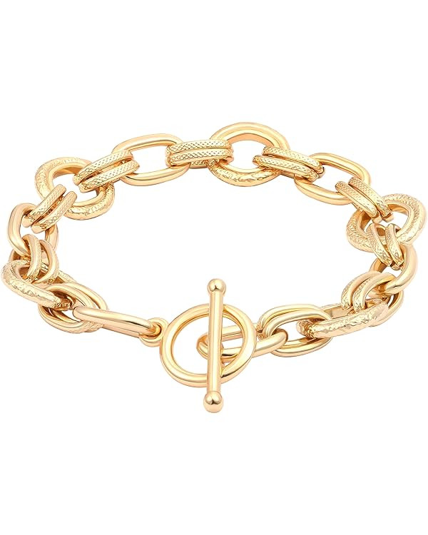SOFYBJA 18k Gold Plated Personalized Chunky Cuban Oval Link Chain Bracelets for Men Toggle Rope B... | Amazon (US)
