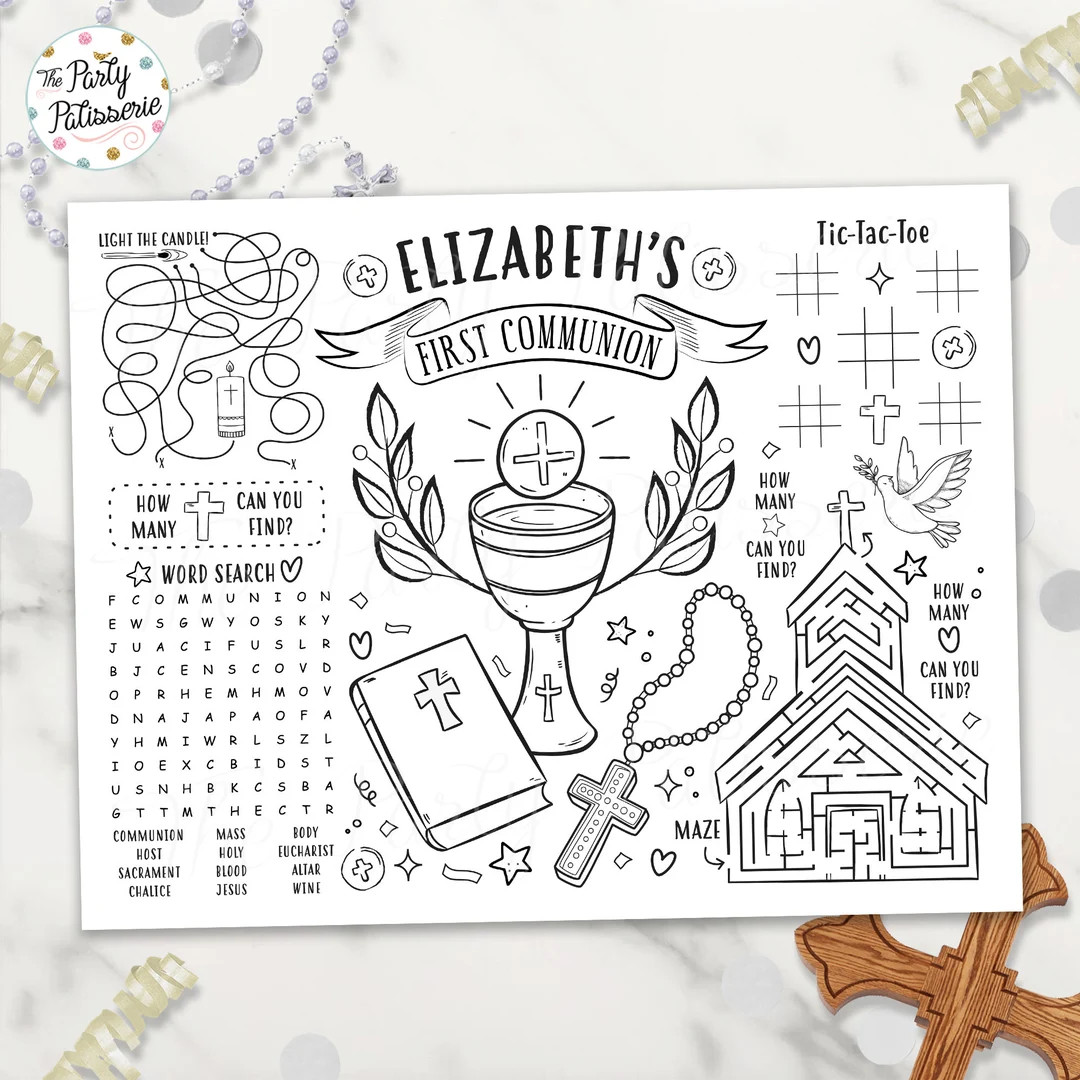 PRINTABLE First Communion Coloring Placemat, Digital File, Printable, Holy Communion, Activity Ma... | Etsy (US)