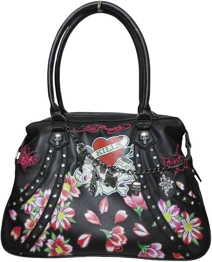 ED HARDY LOVE KILLS SLOWLY SKULL, FLOWERS, STUDS, STONES TOTE/SHOULDER BAG | Amazon (US)