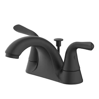 Project Source Dover Matte Black 4-in centerset 2-handle WaterSense Bathroom Sink Faucet with Dra... | Lowe's