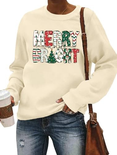 Christmas Sweatshirt Women Merry and Bright Christmas T-Shirt Funny Xmas Lights Blouse Tops Holid... | Amazon (US)