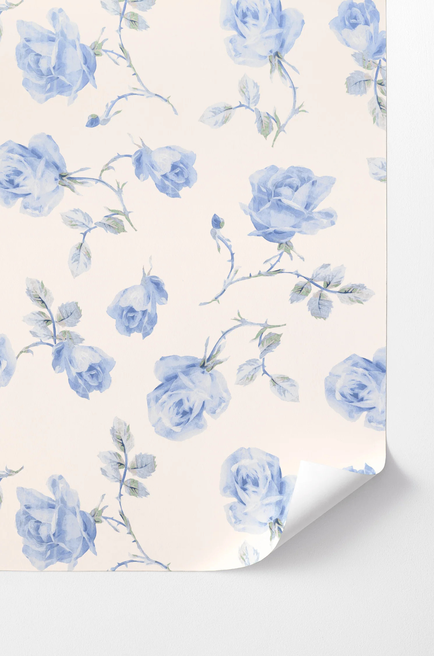 French Blue Ribbon Rosa Peel and Stick Wallpaper | LoveShackFancy