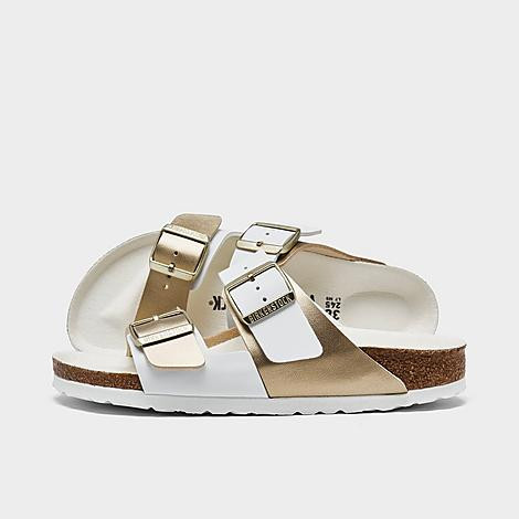 Birkenstock Women's Arizona Split Birko-Flor Sandals in White/Metallic/White Size 40 Microfiber | Finish Line (US)
