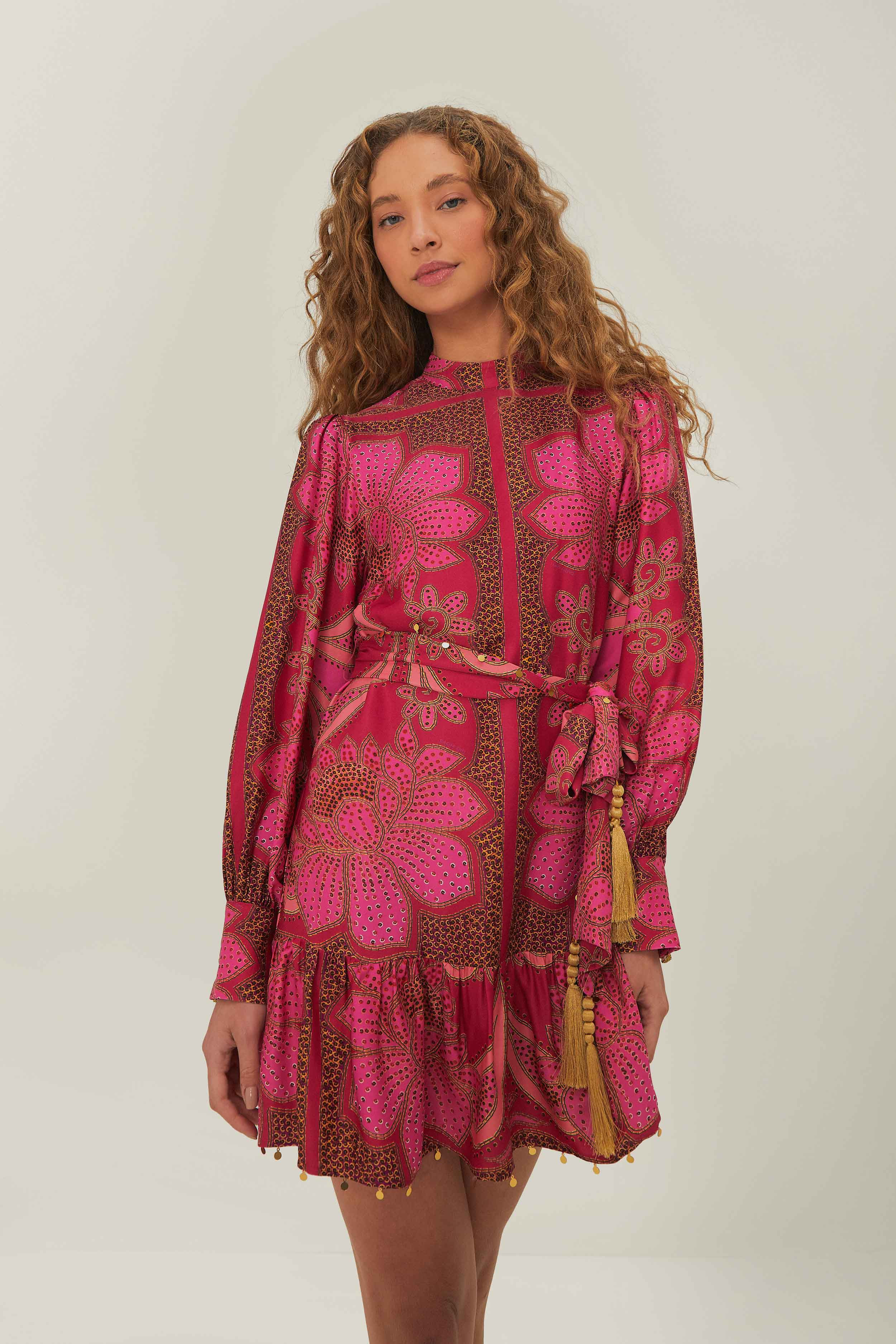 Pink Floral Glam Scarf LENZING™ ECOVERO™ Mini Dress | FarmRio (US)