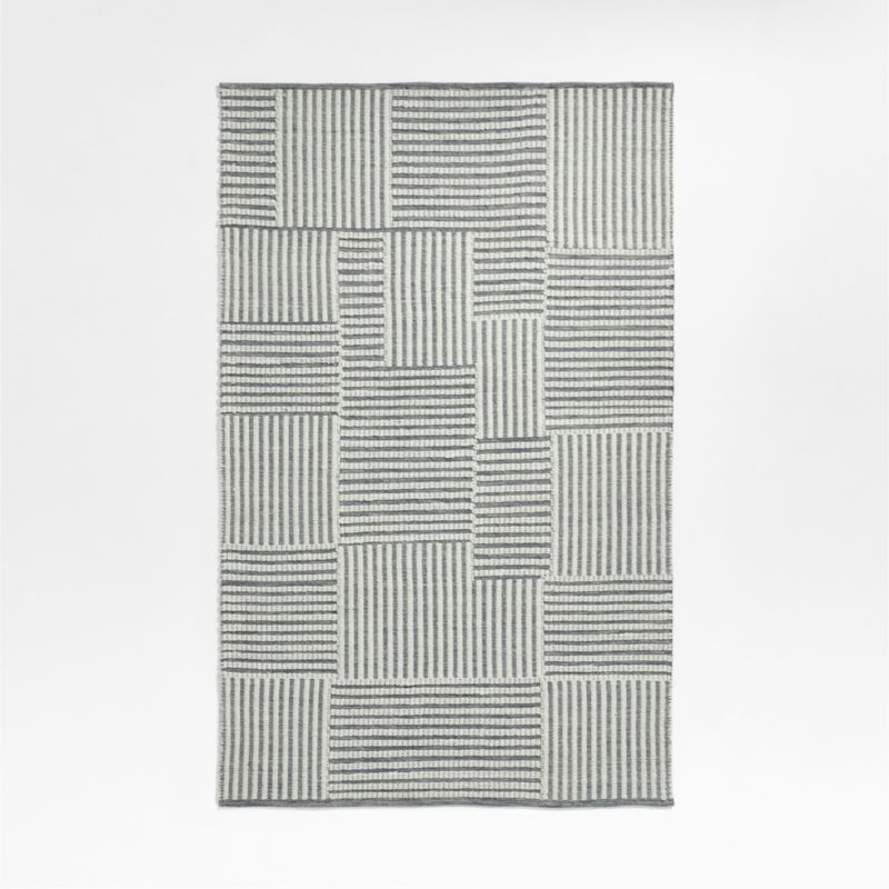 Flatweave Grid Wool and Cotton Light Grey Kids Area Rug 5x8 | Crate & Kids | Crate & Barrel