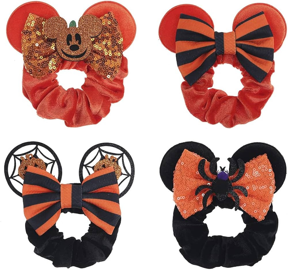 JIAHANG Halloween Velvet Mouse Ear Hair Scrunchies Pumpkin Spider Bow Ponytail Holders Festival C... | Amazon (US)