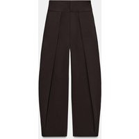 Zara - Striped Pleated Balloon Trousers - Chocolate Brown - L - Woman | Zara UK