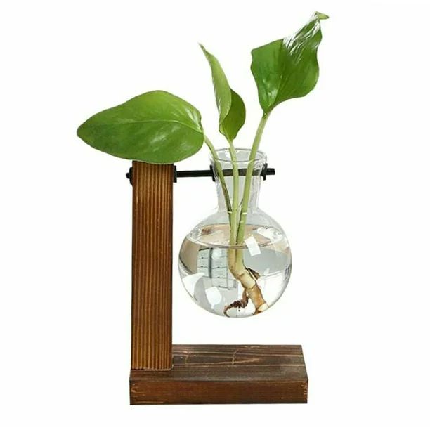 Willstar Desktop Glass Planter Bulb Vase Transparent Vase with Retro Solid Wooden Stand for Hydro... | Walmart (US)
