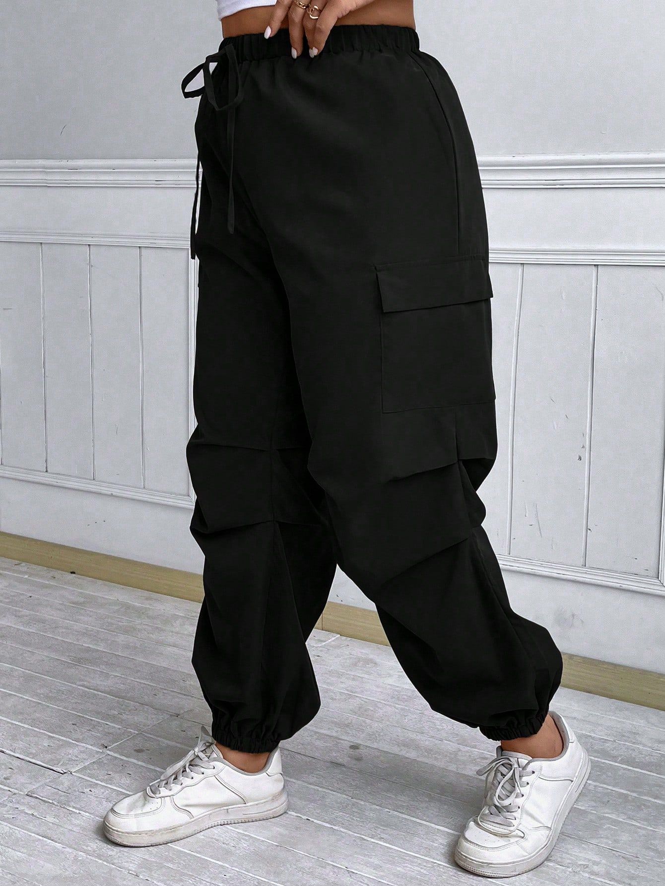 SHEIN Coolane Plus Flap Pocket Side Drawstring Waist Cargo Pants | SHEIN