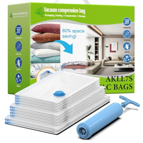 AKLL7S Vacuum Storage Bags, 10 Pack Space Saver Bags (2 Jumbo/4 Large/4 Medium) Vacuum Seal Bags for Clothing, Comforters, Blankets, Travel(Hand Pump Included) | Amazon (US)