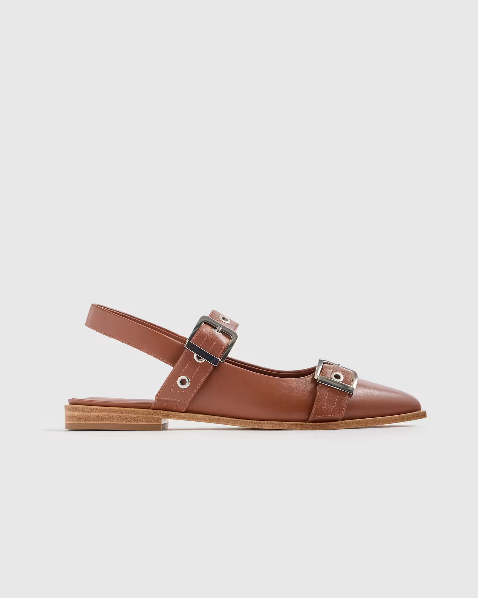 Italian Leather Bold Buckle Slingback Flat in Cognac | Quince