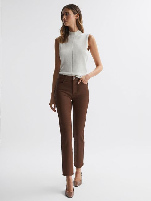 Paige Mid Rise Cropped Jeans in Cognac Luxe | Reiss UK