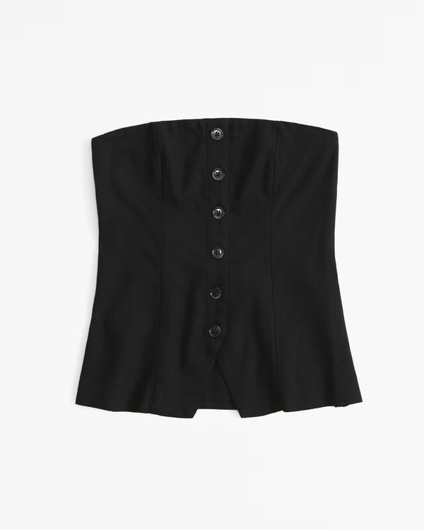 Women's Strapless Linen-Blend Button-Through Top | Women's Tops | Abercrombie.com | Abercrombie & Fitch (US)