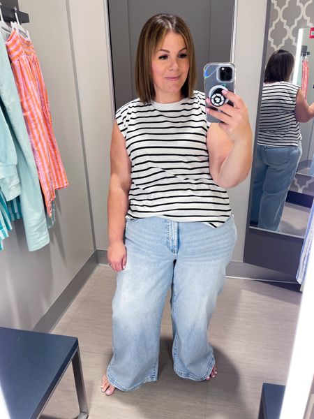 Two Target favorites! These are plus size wide leg jeans from Ava and Viv, wearing them in a size 18. This plus size black and white striped top is also Ava and Viv. Wearing the XXL. So many plus size fashion finds are on sale during Target Circle Week! 

#LTKfindsunder50 #LTKxTarget #LTKplussize