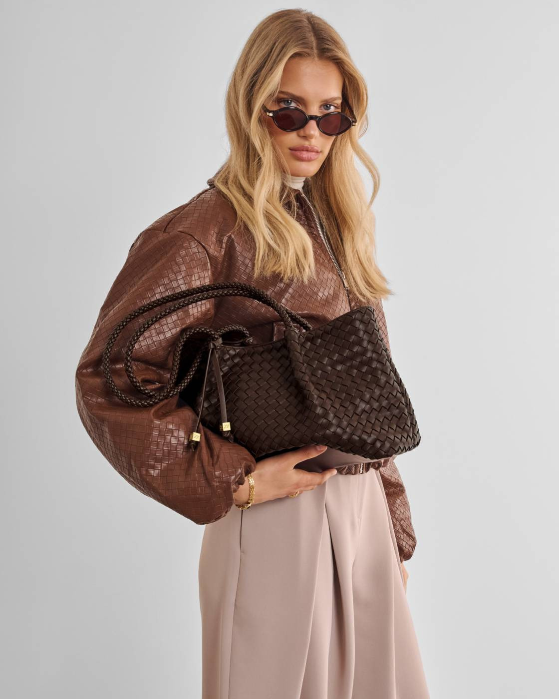 Nova Hand Woven Small Shoulder Tote in Chocolate | Katie Loxton Ltd. (UK)