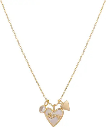 LA ROCKS Mother of Pearl & CZ 'Mom' Heart Charm Necklace | Nordstromrack | Nordstrom Rack