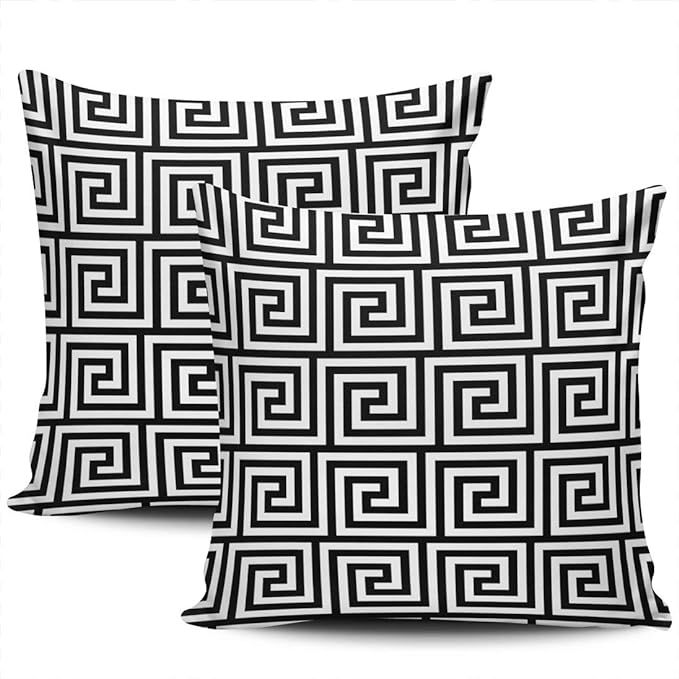 WEINIYA Sofa Decoration Pillowcases 2 Pack Black and White Greek Key Square Cushion Case Throw Pi... | Amazon (US)