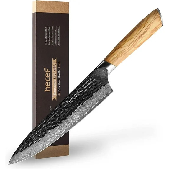 Hecef 8-Inch Japanese Chef Knife, Forged 67-Layer Damascus Steel Ultra Sharp Professional Hammere... | Walmart (US)
