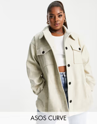 ASOS DESIGN Curve belted shacket in cream | ASOS (Global)