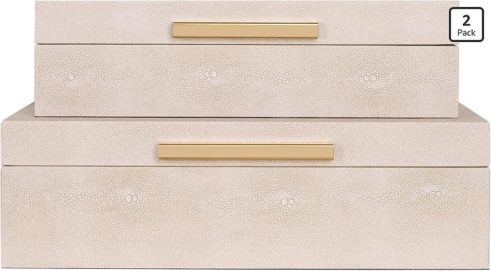Hanna Roberts Faux Leather Stackable Nesting Jewelry Box with Lids Organizer \u2013 Set of 2 Beig... | Amazon (US)
