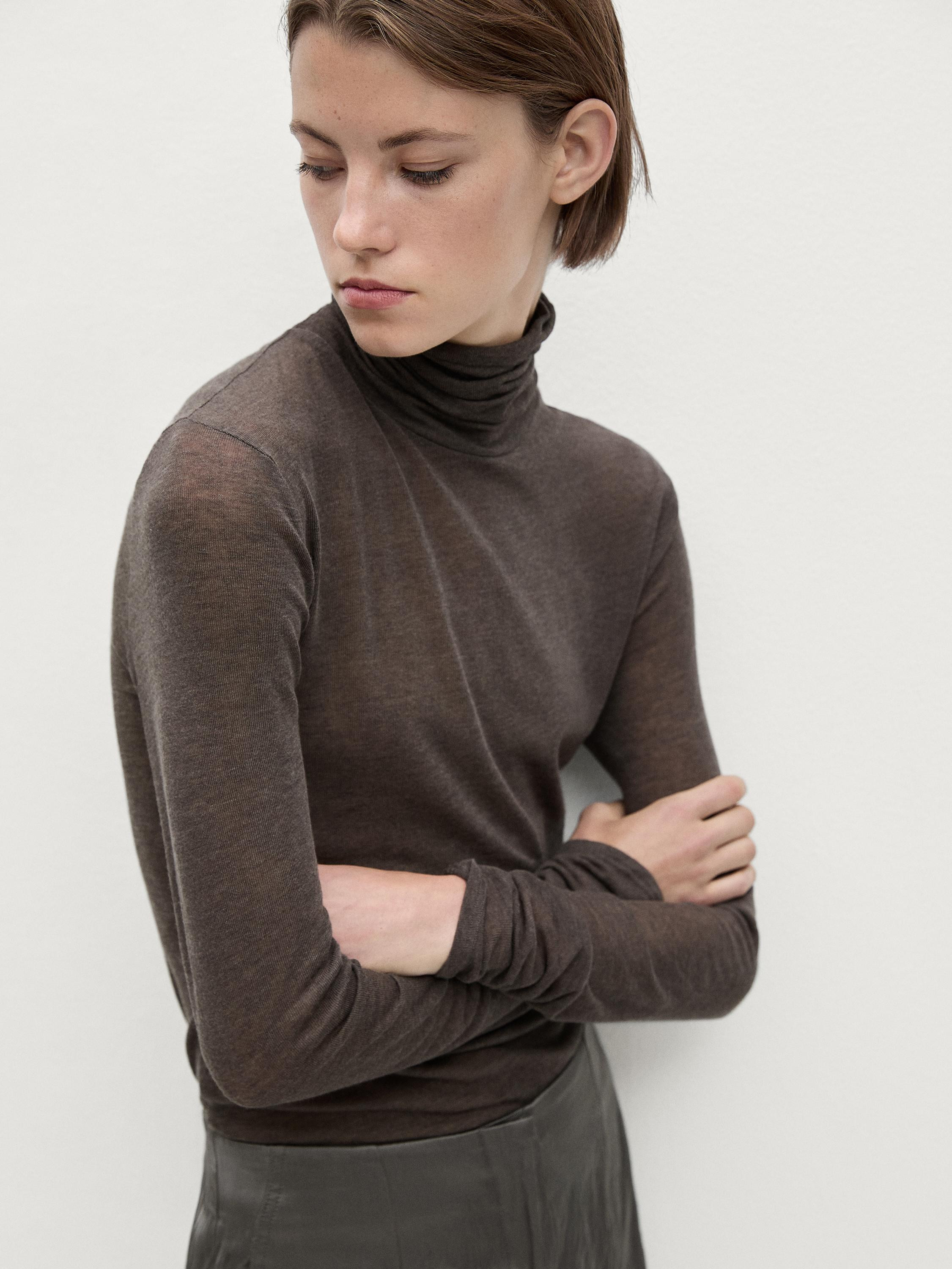 Long sleeve lyocell blend top  $80.00 High neck. Semi-sheer fabric. Carey | Ref. 6250/574 XS  S  ... | Massimo Dutti US