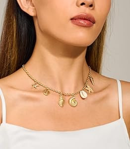 Gold Seashell Necklace For Women With Beach Sand And Bead Starfish Choker Necklace Ocean Chains N... | Amazon (US)