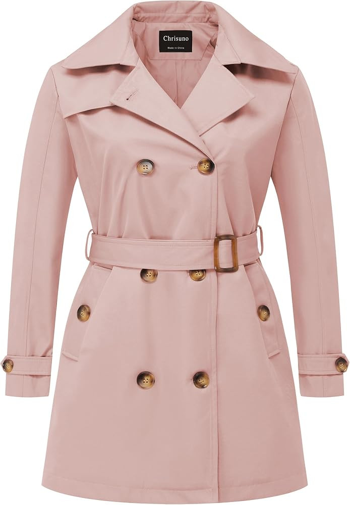 Chrisuno Women's Plus Size Double Breasted Trench Coats Mid-Length Belted Overcoat Dress Jacket w... | Amazon (US)