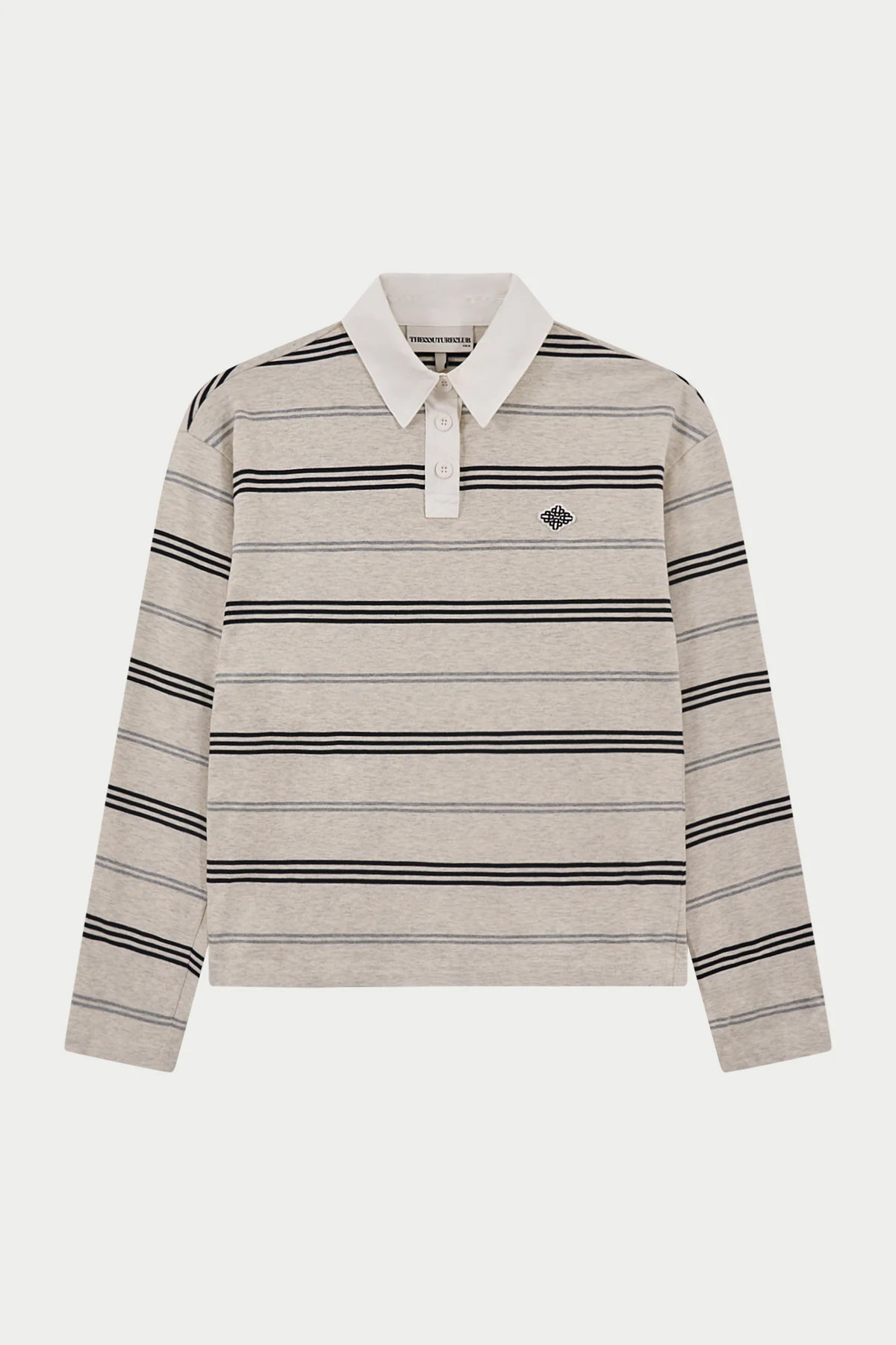 STRIPED LONG SLEEVE POLO TEE - GREY MARL | The Couture Club