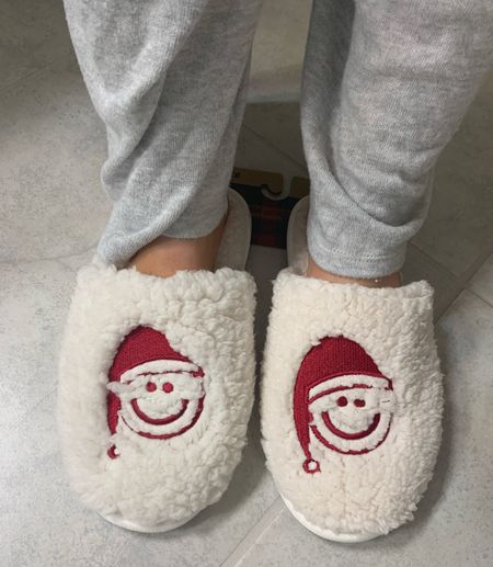 Santa smiley face slippers & comfy pajamas 

#LTKHoliday #LTKshoecrush #LTKSeasonal
