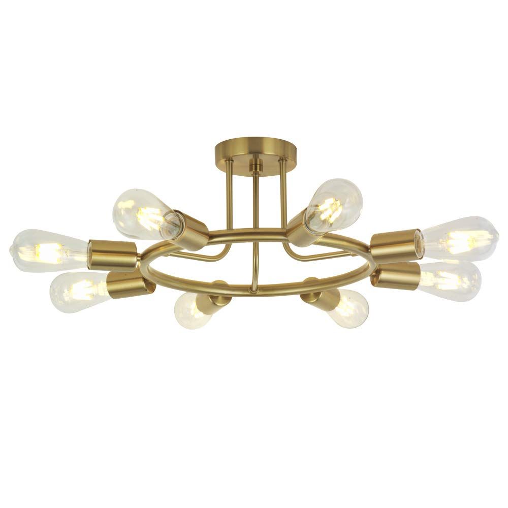 8 Lights Sputnik Chandelier Lighting Brushed Brass Semi Flush Mount Ceiling Light Gold Kitchen Li... | Amazon (US)