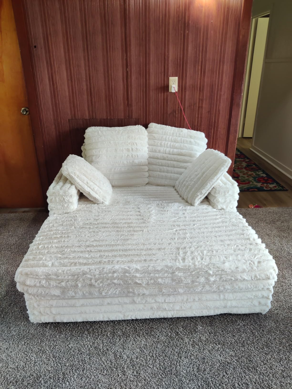 VanAcc 53 Inch Chaise Lounge Indoor, Upholstered Sofa Bed with Throw Pillows and Armrests, Sleeper Chair- Plush Chair Bed for Living Room, Off-White | Amazon (US)