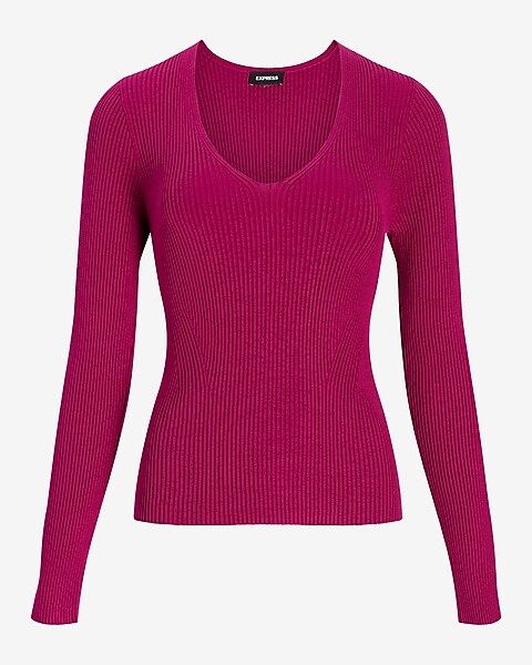 Ribbed Fitted V-Neck Sweater | Express