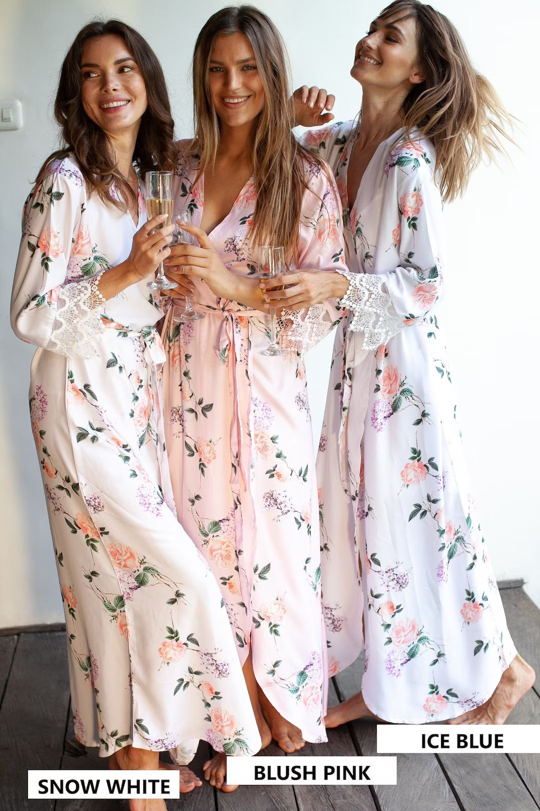 Bridesmaid Robes Maxi Floral Silk Bridal Party Kimono Robe - Etsy | Etsy (US)