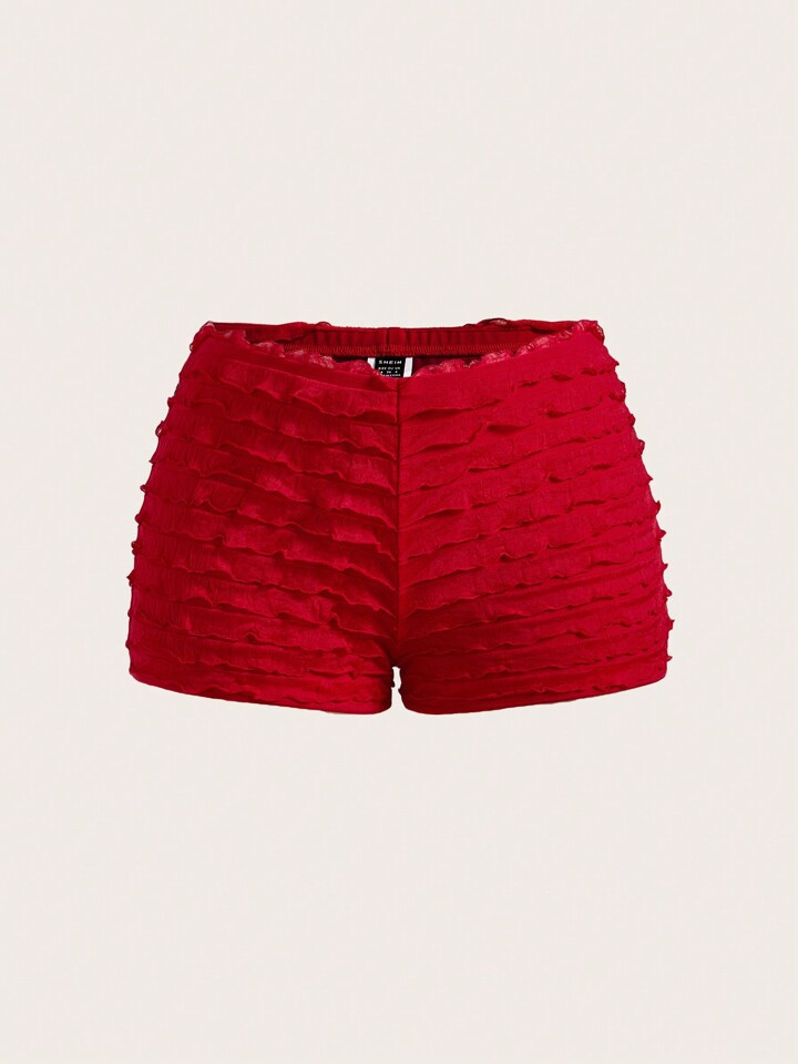 SHEIN Essnce Women's Casual Fashion Red Low Rise Slim Fit Elasticity Mini Shorts Women Boxer Shor... | SHEIN