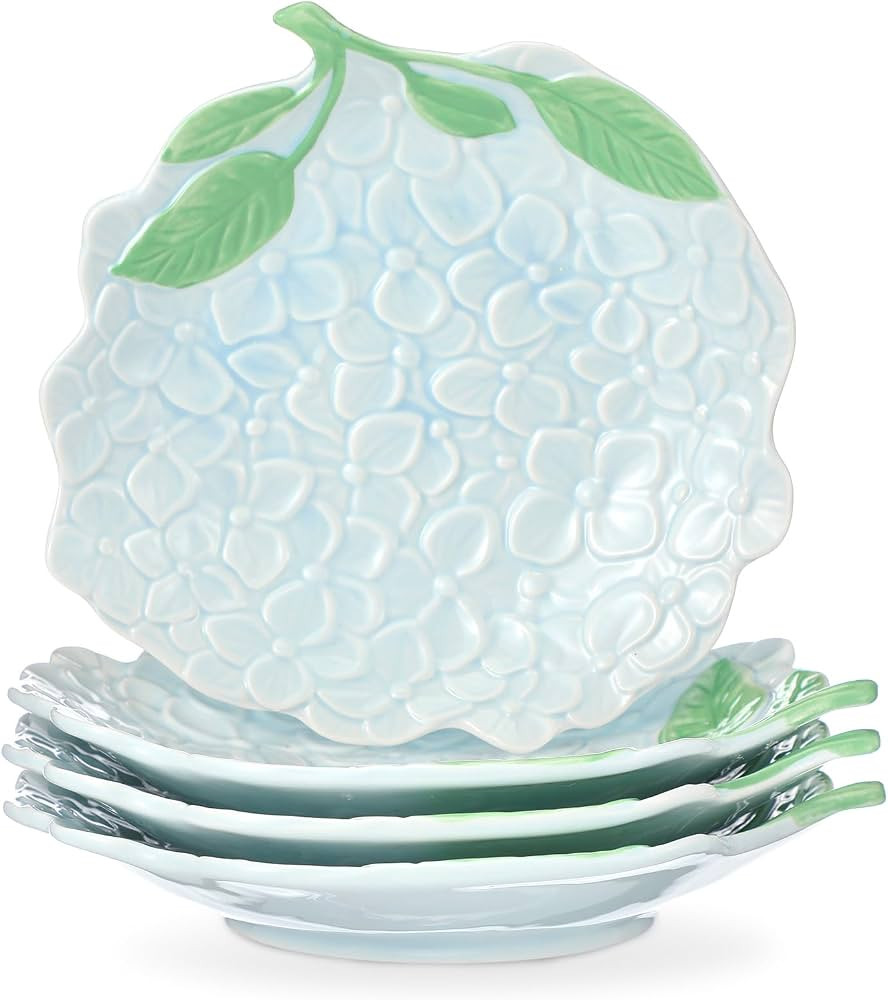 Jinei 8 Inch Hydrangea Ceramic Plates Set of 4, Blue Floral Dinner Plates for Salad Dessert Appet... | Amazon (US)