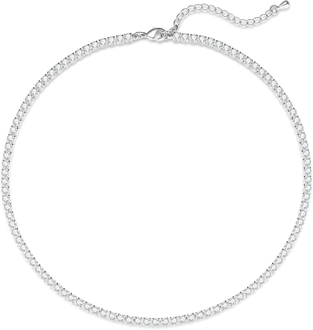 Luxval Tennis Necklace 14K Gold Plated Rhinestone Butterfly Choker Necklaces for women Dainty Zircon | Amazon (US)