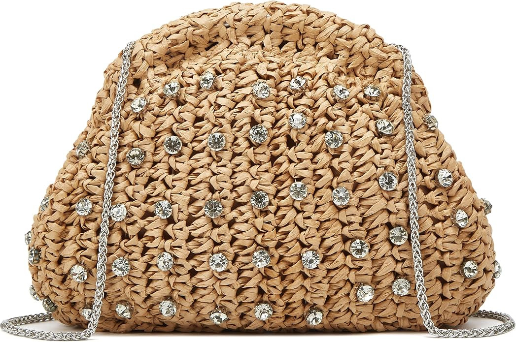 Rhinestone Straw Clutch Purses Women 2025 Woven Dumpling Clutch Purse Summer Raffia Rattan Vacati... | Amazon (US)