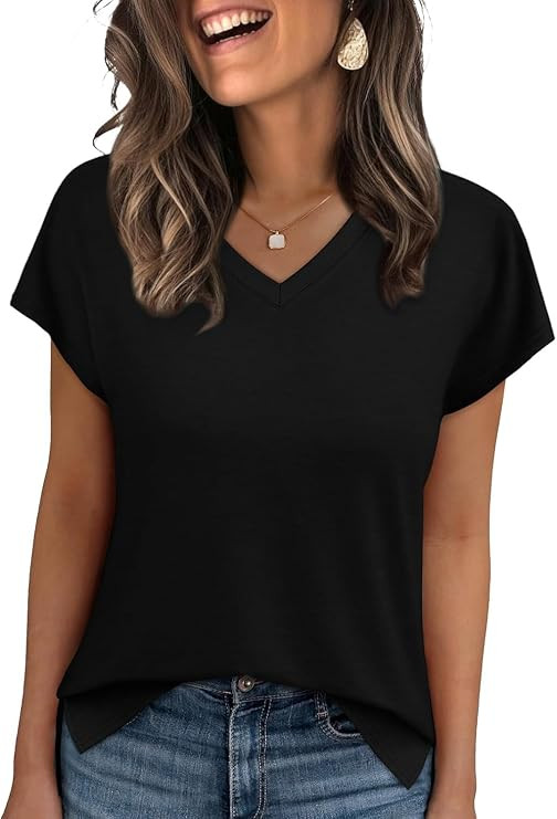 WIHOLL Womens Tops Basic Summer V Neck T Shirts Short Sleeve Dressy Casual Loose Fit Cute Tee Clo... | Amazon (US)