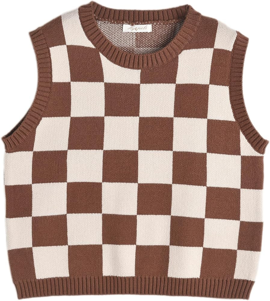 Hyipels Women's Sweater Vest,Y2K Sleeveless Pattern Preppy Style Knitted Crop Tank Top for Girl | Amazon (US)