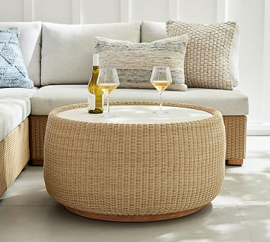 Hampton Indoor/Outdoor All-Weather Wicker Drum Coffee Table | Pottery Barn (US)