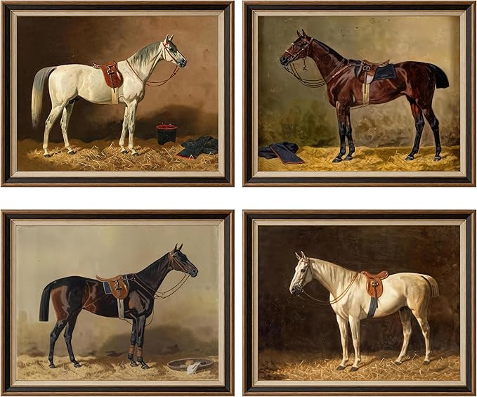 4Pcs Vintage Horse Poster Wall Art,Classic Horse Painting Picture Wall Decor,Equestrian Canvas Pr... | Amazon (US)
