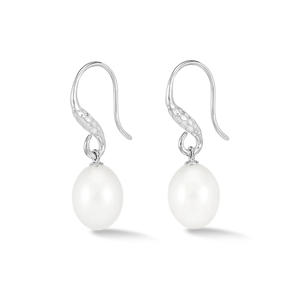 12mm Oval White Freshwater Pearl Drop Earrings | Dower & Hall