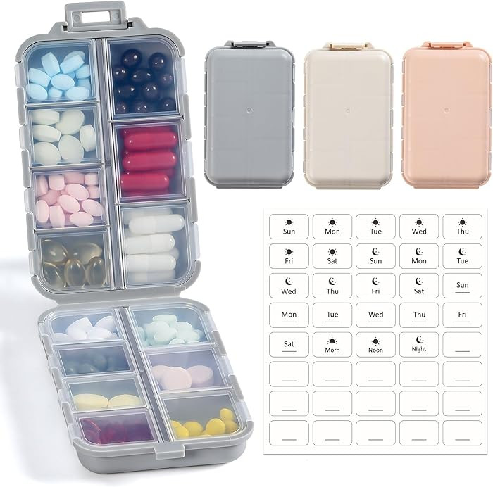 LANDNEOO 14 Grids Pill Organizer Box with Labels, Travel Medication Holder Dispenser Case Kit, Po... | Amazon (US)