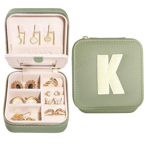 S.Leaf Initial Travel Jewelry Case - Portable Jewelry Box for Women - Small, Gift Boxes - Organizer Box - Letter K | Amazon (US)