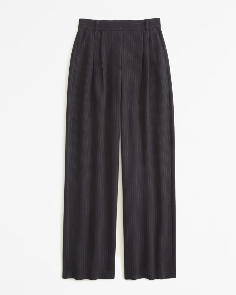 Abercrombie & Fitch Women's Curve Love A&F Sloane Tailored Pant in Grey Pinstripe - Size 31 LONG | Abercrombie & Fitch (US)