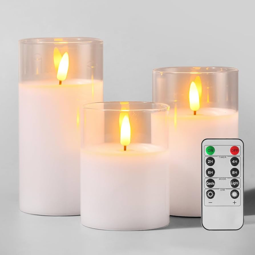 Glass Battery Operated LED Flameless Candles with Remote and Timer, Real Wax Candles Warm Color F... | Amazon (CA)