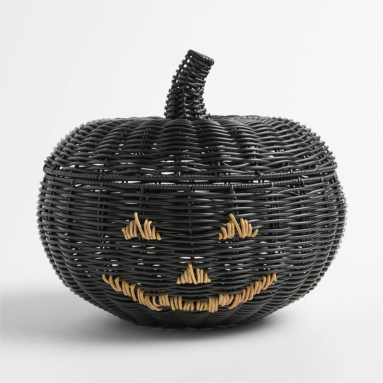 Trick-Or-Treat Woven Pumpkin Bowl with Lid | Crate & Barrel | Crate & Barrel