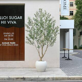 Artificial 8 ft. Olive Tree with 18 in. White Planter, Tall Faux Olive Trees for Indoor, Home Dec... | The Home Depot